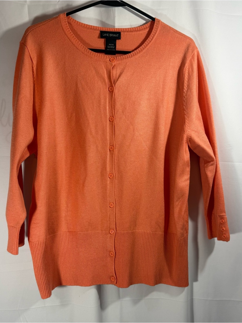 Lane Bryant Coral-Orange Button 3/4 Sleeve Cardigan Size 18/20